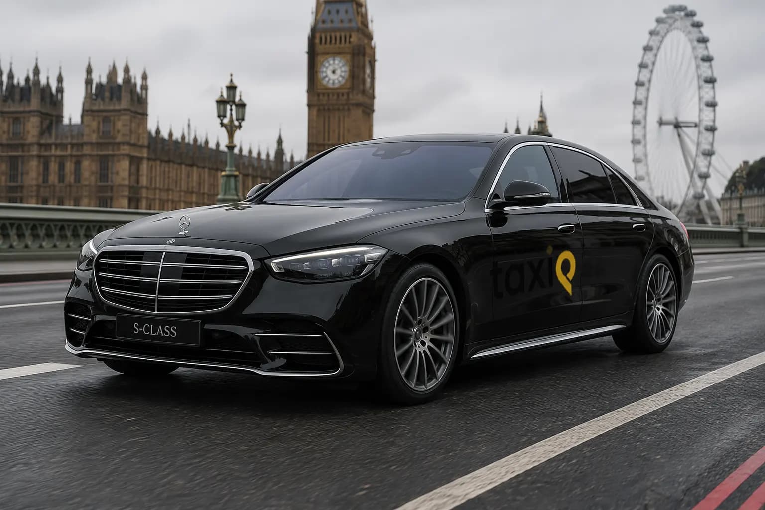 A Taxiqo car parked near Big Ben in London