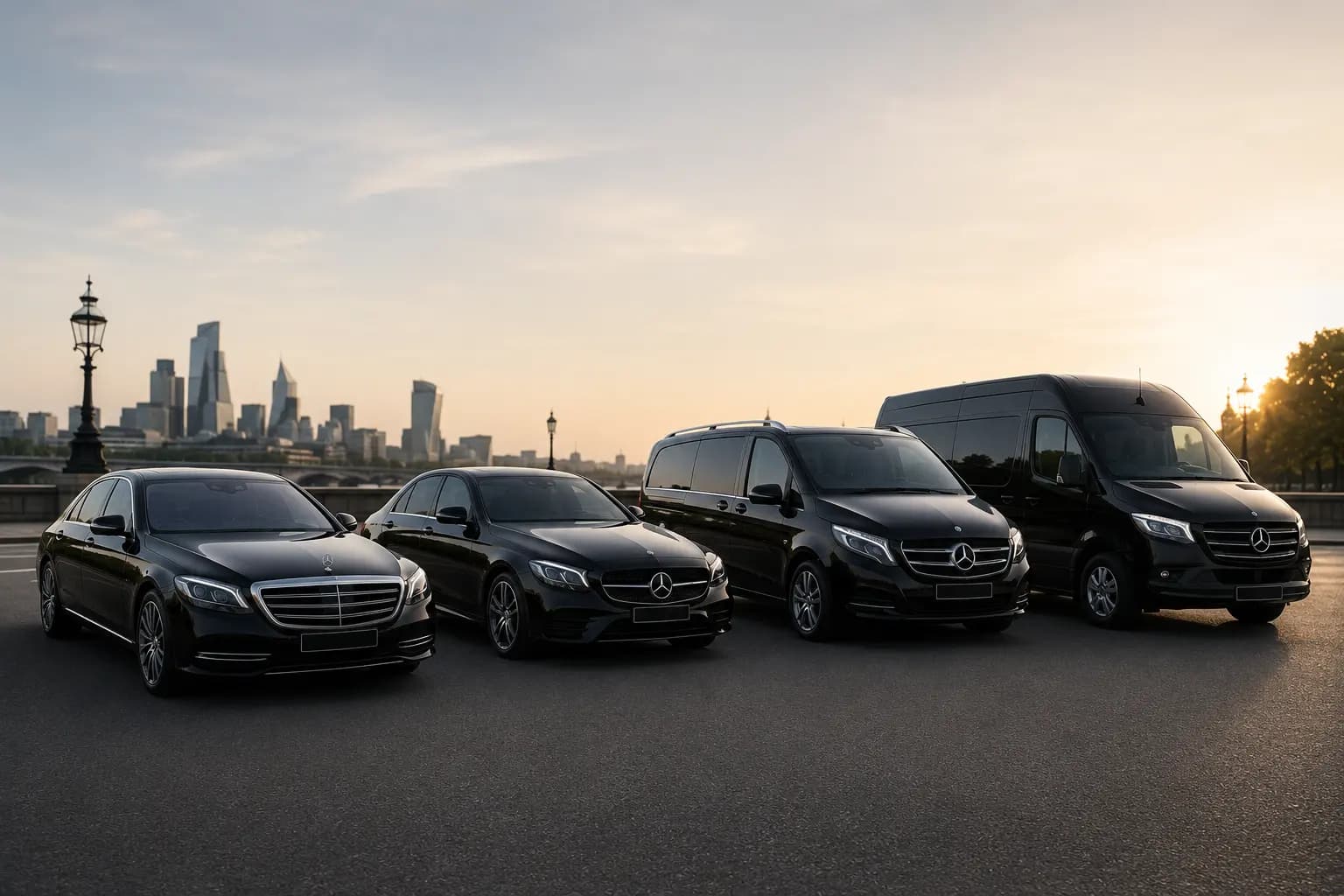 A line of black private hire cars on a city road